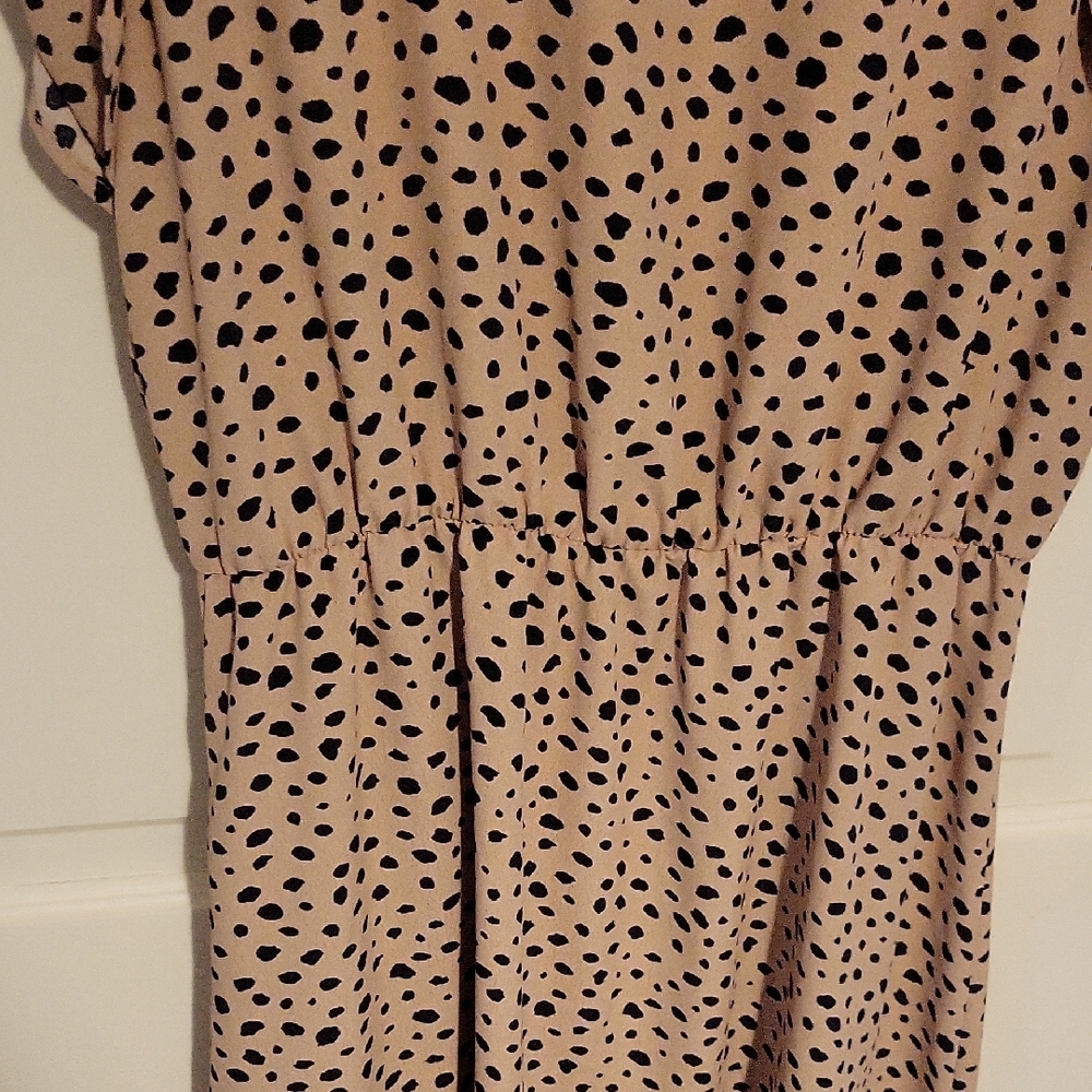 Elegant Tan Polka Dot Midi Dress - Picture 6 of 10